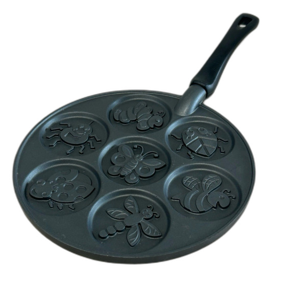 Nordic Ware Mini Pancake Pan 10in Cast Aluminum Insect Bugs Pattern 7 Cavity - Picture 1 of 10